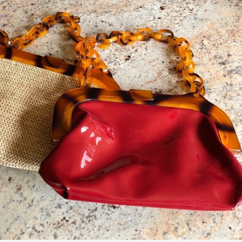 Free People Patent Bag red Clutch Link Chain trim - Picture 6 of 6